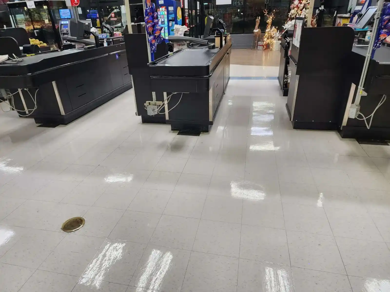 Floor stripping and waxing of a commercial VCT floor in Durham, NC